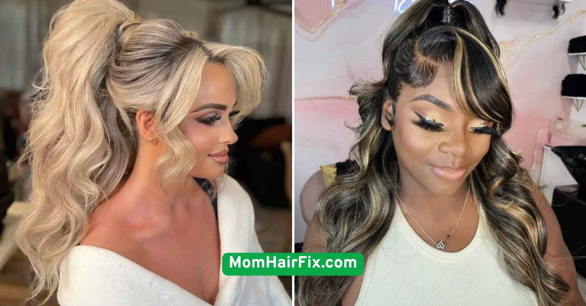 Soft Curly Ponytail with Bangs